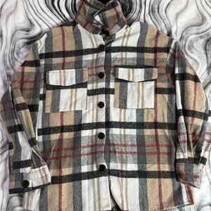 SHEIN Checkered Button-Up Shirt in Neutral Tones